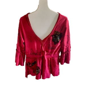 Handmade Red Mixed Media Boho Top